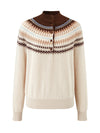 COMOBOCA 100% Cashmere Women's Fair Isle Mock Neck Button Front Sweater