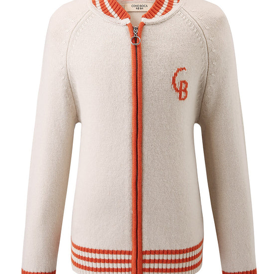 COMOBOCA White 100% Wool Kid's Cable Knit Zip Up Coat
