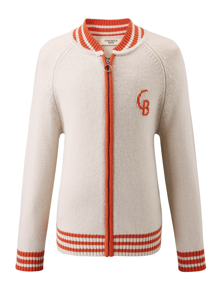 COMOBOCA White 100% Wool Kid's Cable Knit Zip Up Coat