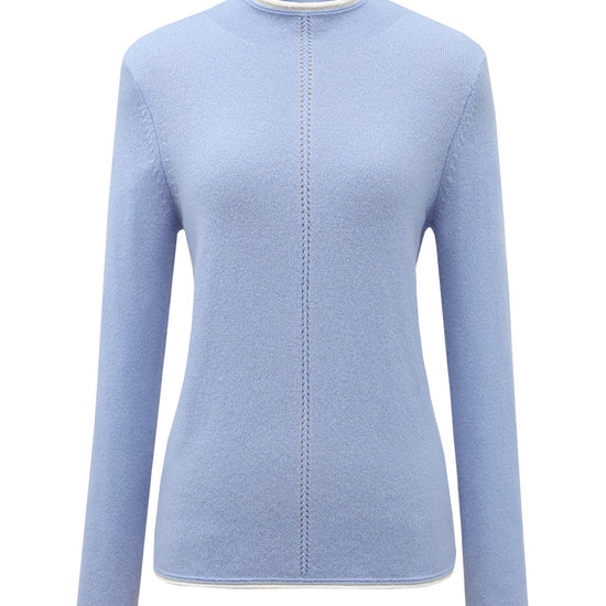 COMOBOCA 100% Cashmere Women's Ribbed Contrast Trim Sweater