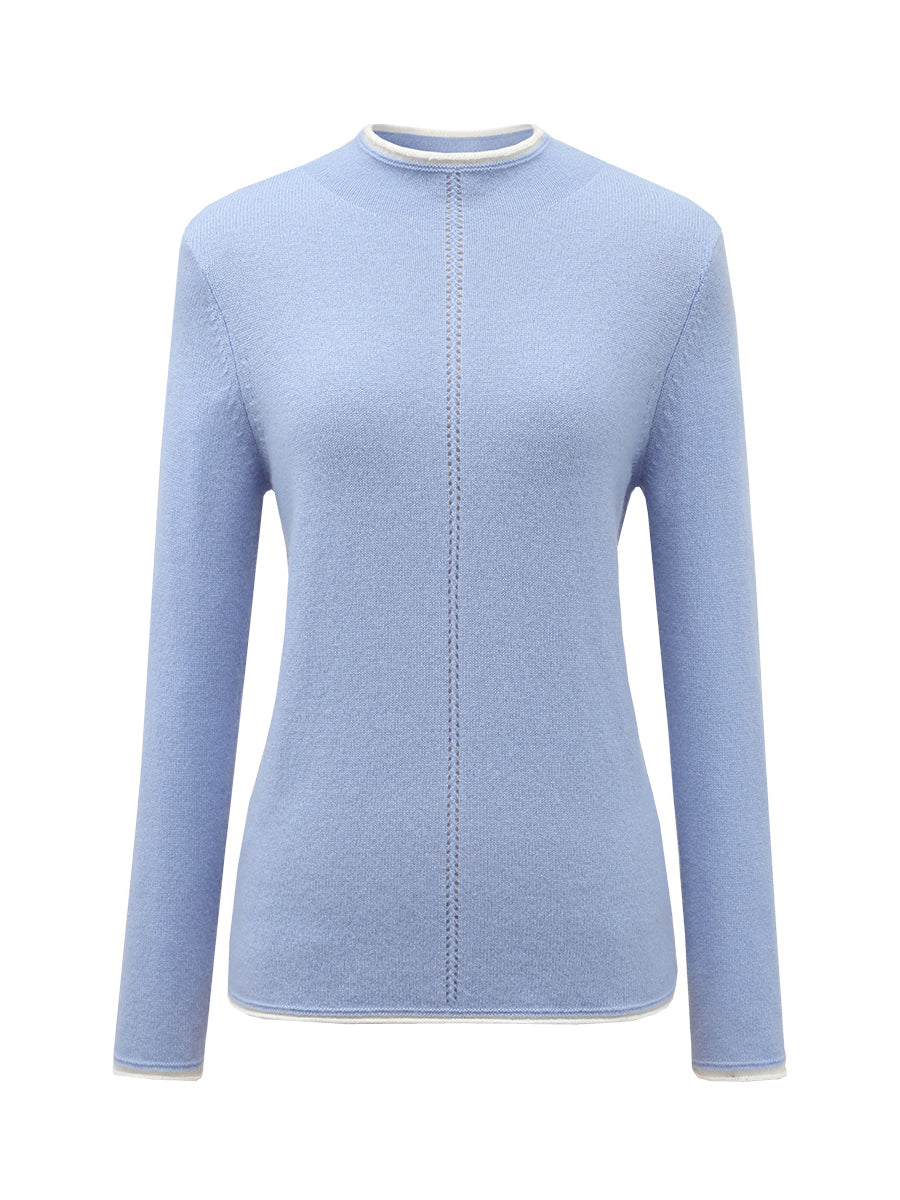 COMOBOCA 100% Cashmere Women's Ribbed Contrast Trim Sweater