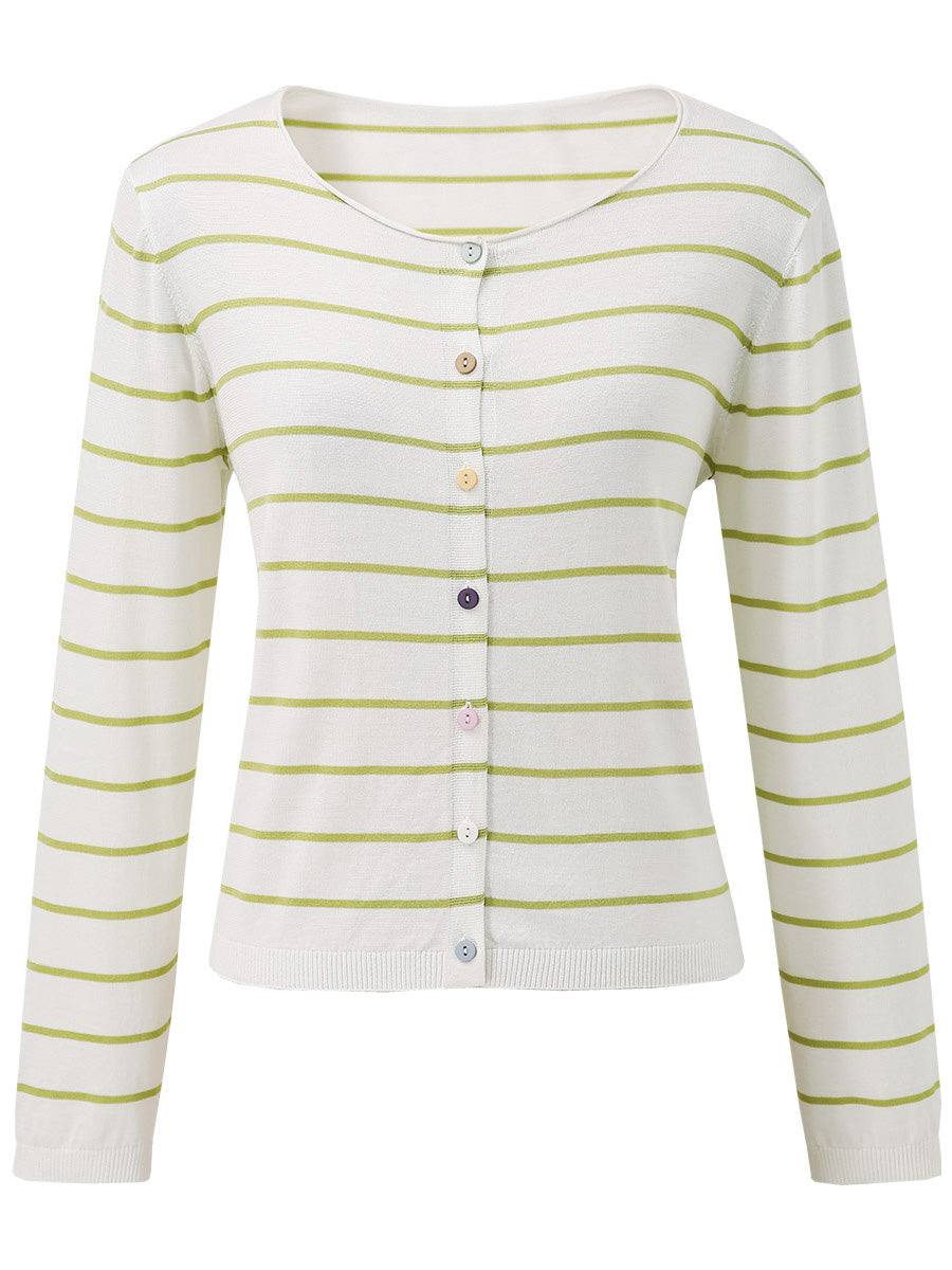 COMOBOCA Women's Striped Button-Down Cardigan