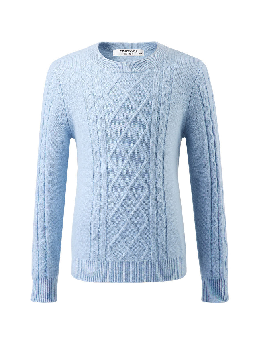 COMOBOCA 100% Wool Kids' Ribbed Round Neck Sweater