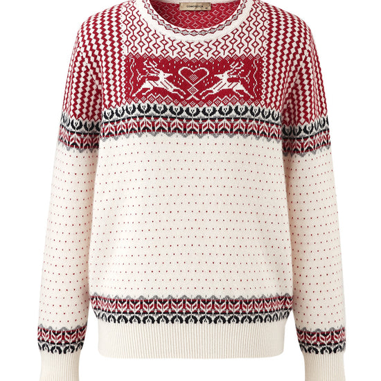 COMOBOCA 100% Cashmere Women's Fair Isle Reindeer Sweater
