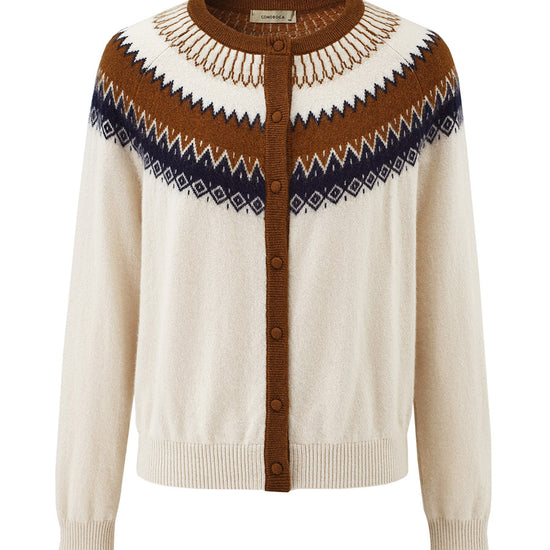 COMOBOCA 100% Cashmere Women's Fair Isle Button Front Cardigan