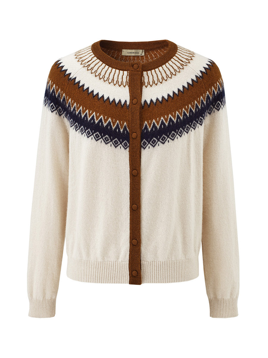 COMOBOCA 100% Cashmere Women's Fair Isle Button Front Cardigan