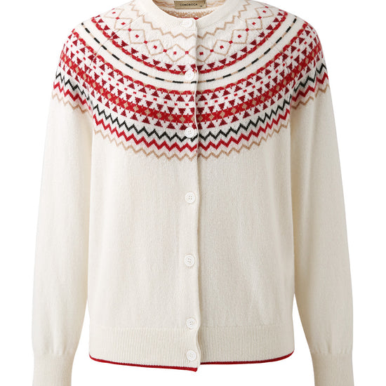 COMOBOCA 100% Cashmere Women's Fair Isle Button Front Cardigan