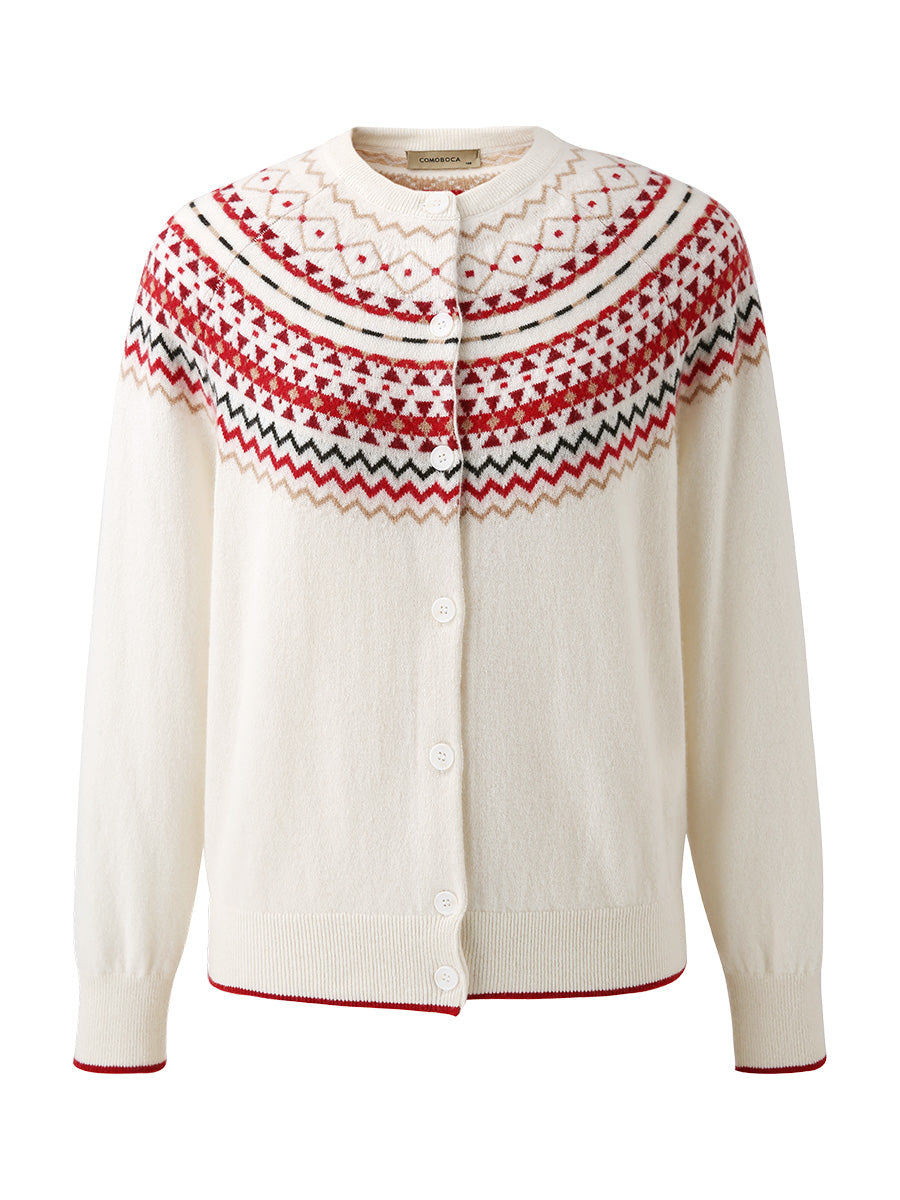 COMOBOCA 100% Cashmere Women's Fair Isle Button Front Cardigan