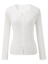 COMOBOCA Women's Ribbed V-Neck Faux Cardigan Sweater