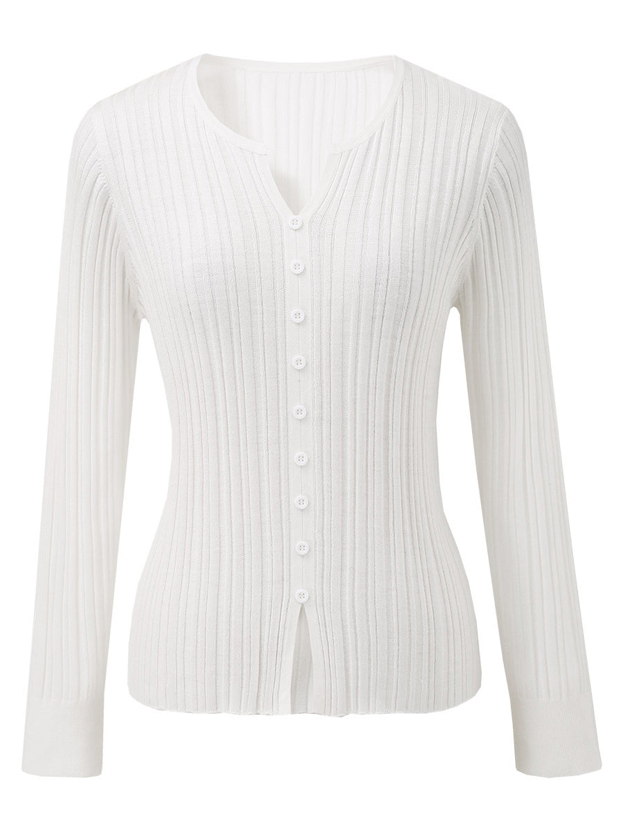 COMOBOCA Women's Ribbed V-Neck Faux Cardigan Sweater