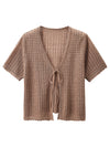 COMOBOCA Women's Linen Crochet Tie Short Sleeve Cardigan
