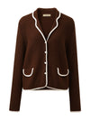 COMOBOCA 100% Cashmere Women's Contrast Trim Knit Cardigan