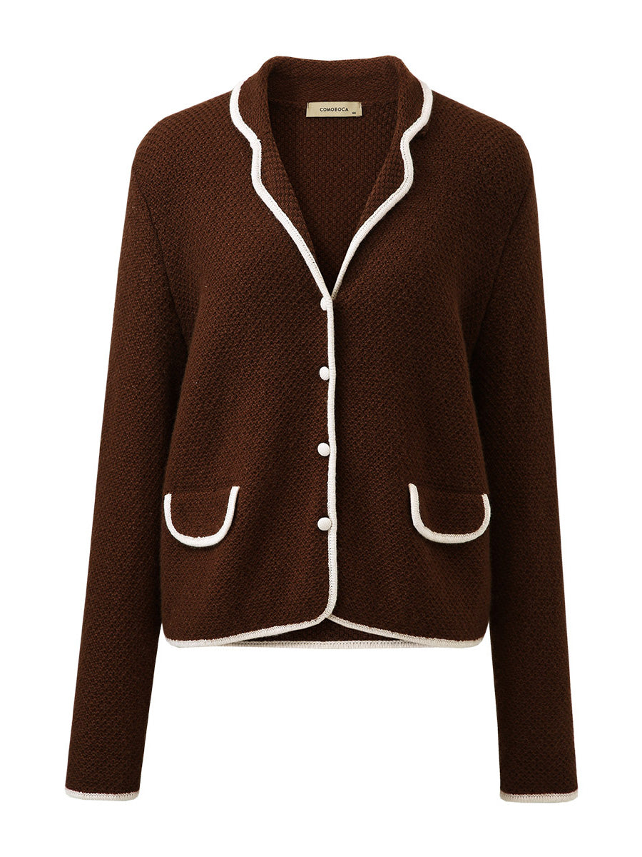 COMOBOCA 100% Cashmere Women's Contrast Trim Knit Cardigan