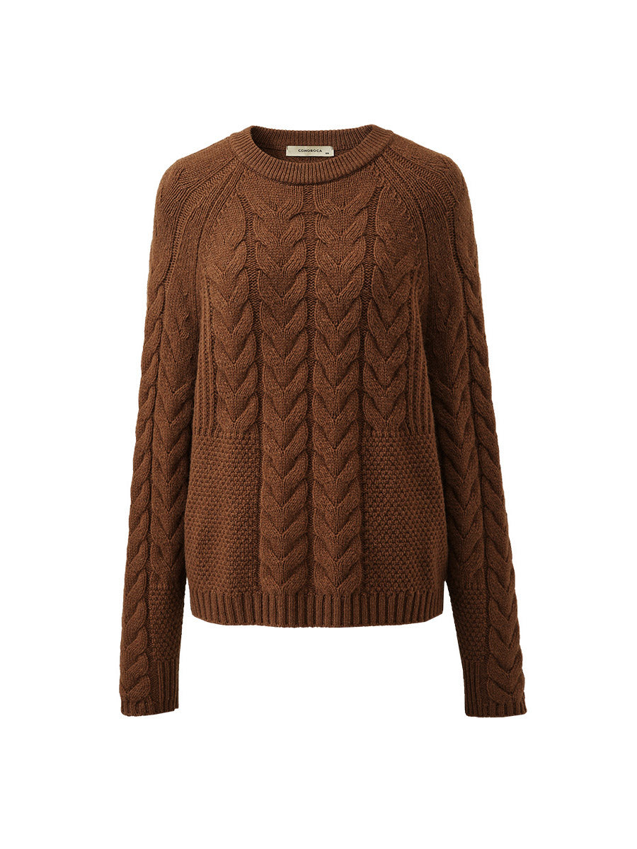 COMOBOCA 100% Wool Women's Cozy Cable Knit Sweater
