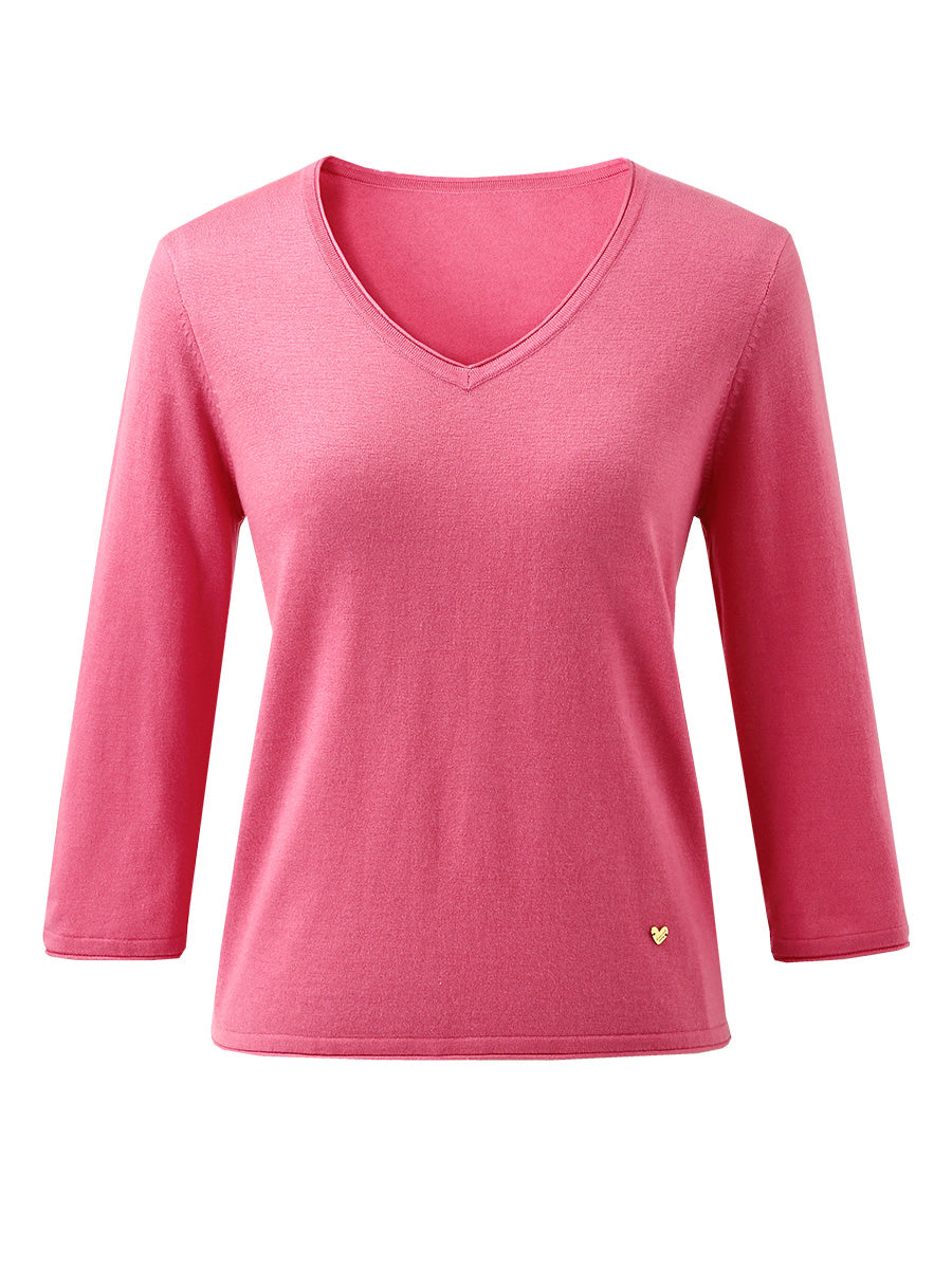 COMOBOCA Women's V-Neck 3/4 Sleeve Golden Heart T-Shirt