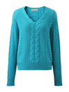 COMOBOCA 100% Cashmere Women's Cable Knit V-Neck Sweater