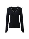 COMOBOCA 100% Wool Women's V-Neck With Pearl Accents Sweater