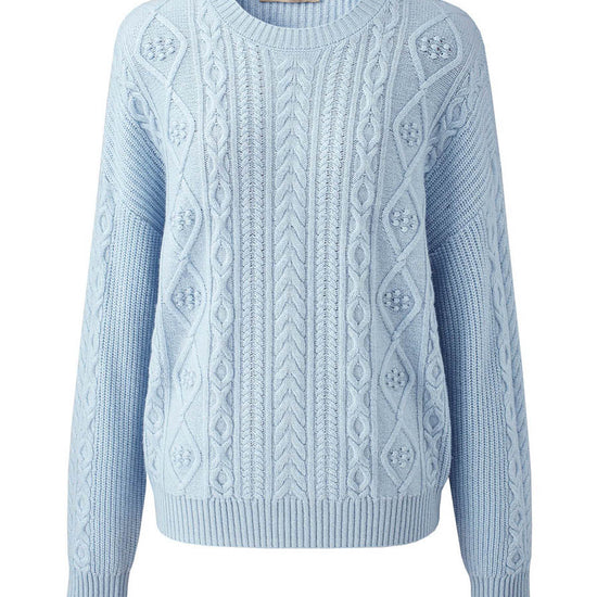 COMOBOCA 100% Wool Women's Cable Round Neck Knit Sweater