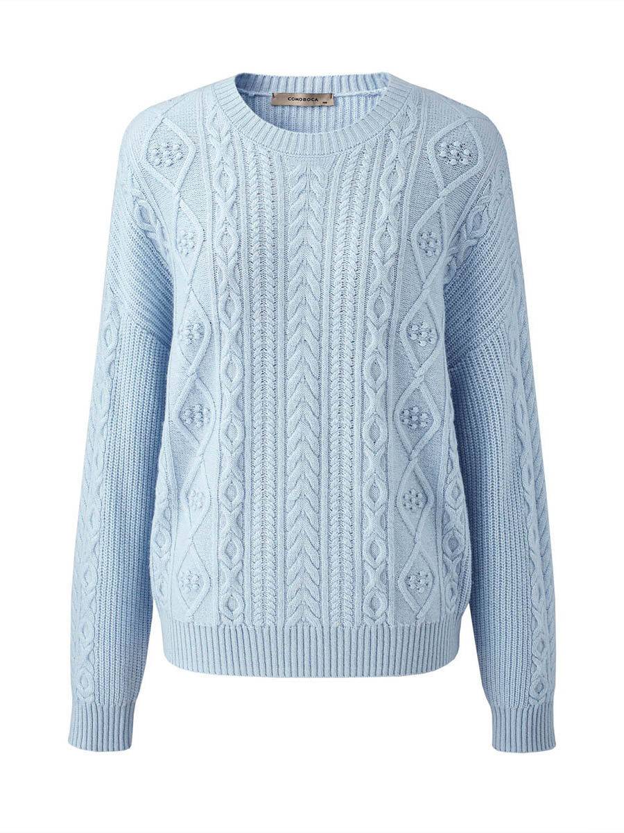 COMOBOCA 100% Wool Women's Cable Round Neck Knit Sweater