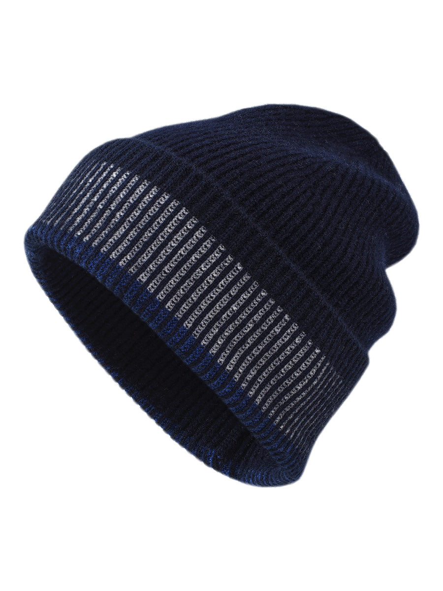 COMOBOCA 100% Wool Men's Striped Ribbed Knit Beanie