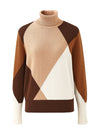 COMOBOCA 100% Cashmere Women's Color Block Turtleneck Sweater
