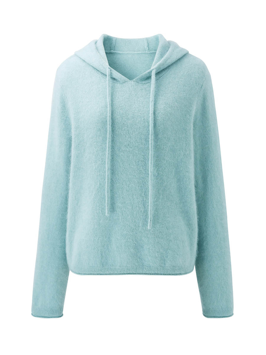 COMOBOCA Women's Wool Fuzzy Hooded Sweater