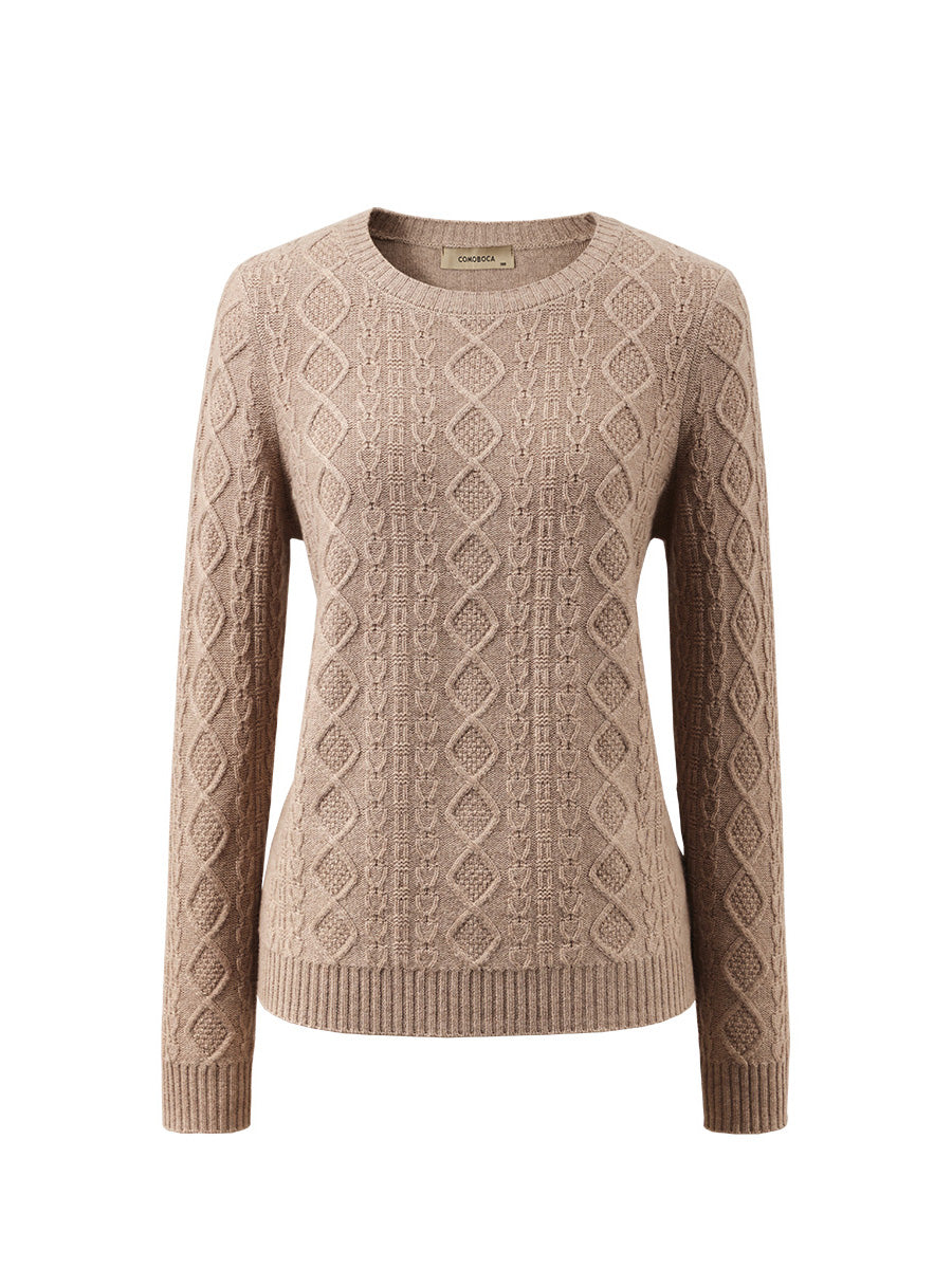COMOBOCA 100% Wool Women's Cable Knit Sweater