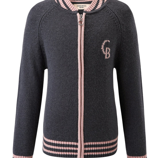 COMOBOCA Dark Gray 100% Wool Kid's Cable Knit Zip Up Coat