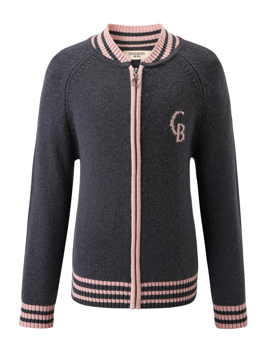 COMOBOCA Dark Gray 100% Wool Kid's Cable Knit Zip Up Coat