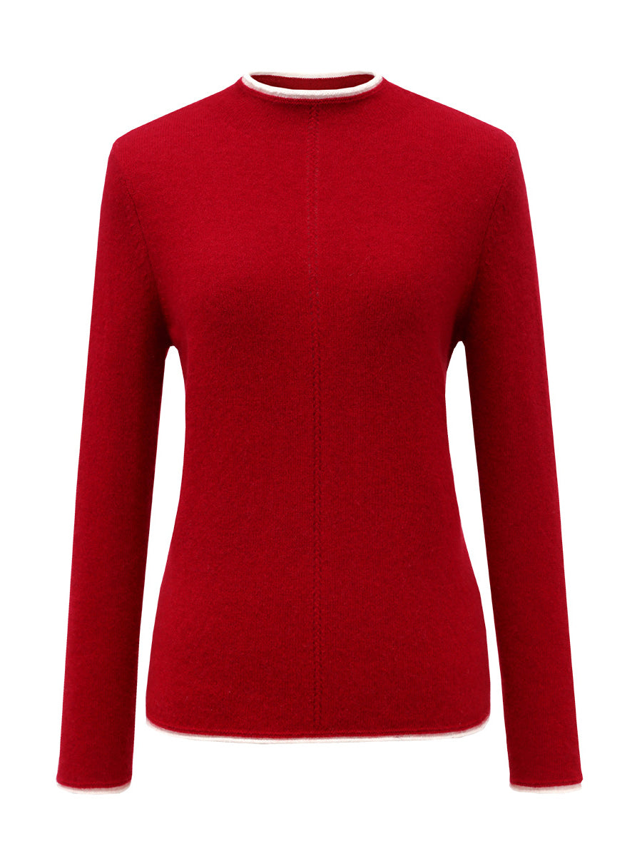 COMOBOCA 100% Cashmere Women's Ribbed Contrast Trim Sweater