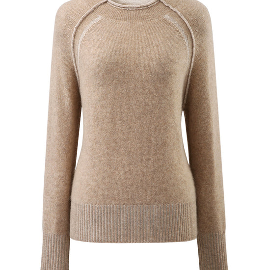 COMOBOCA 100% Cashmere Women's Round Neck Ribbed Sweater