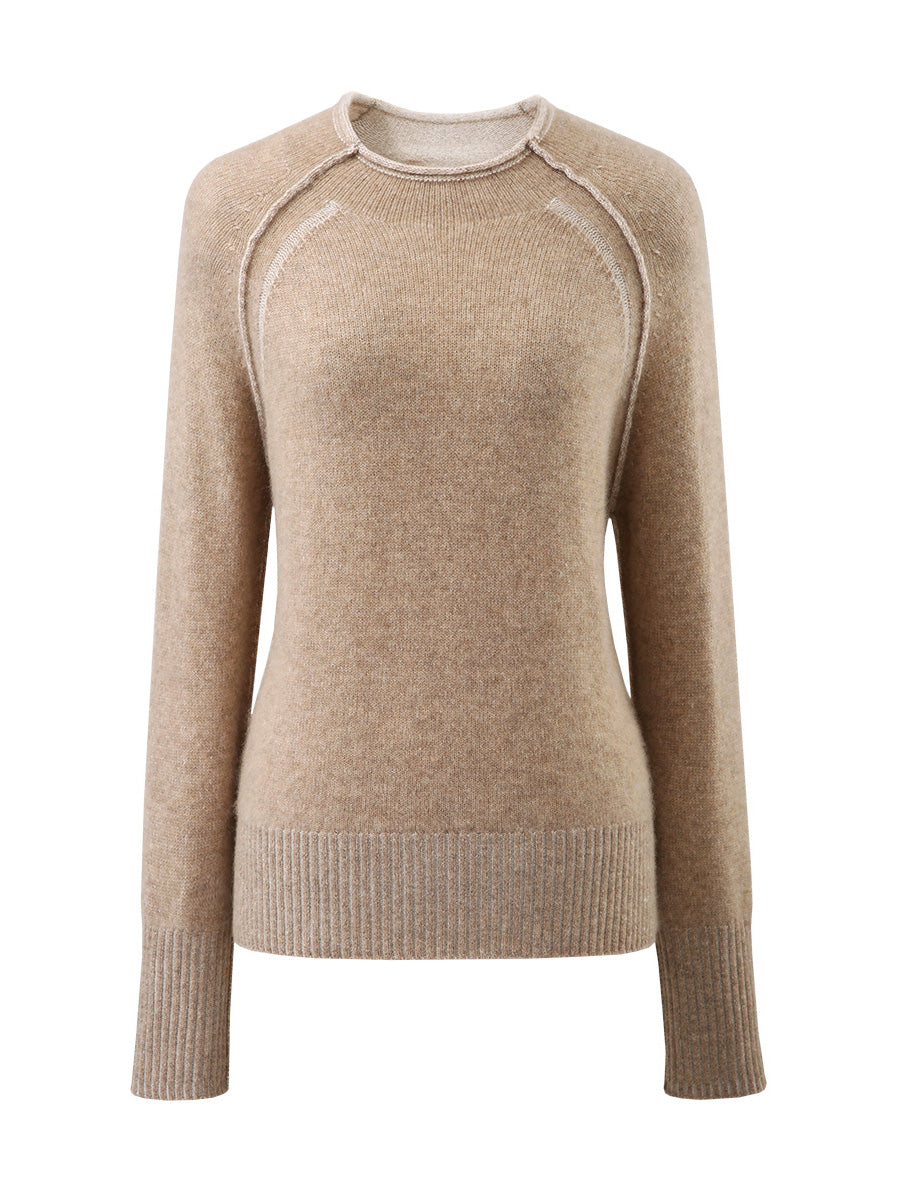COMOBOCA 100% Cashmere Women's Round Neck Ribbed Sweater