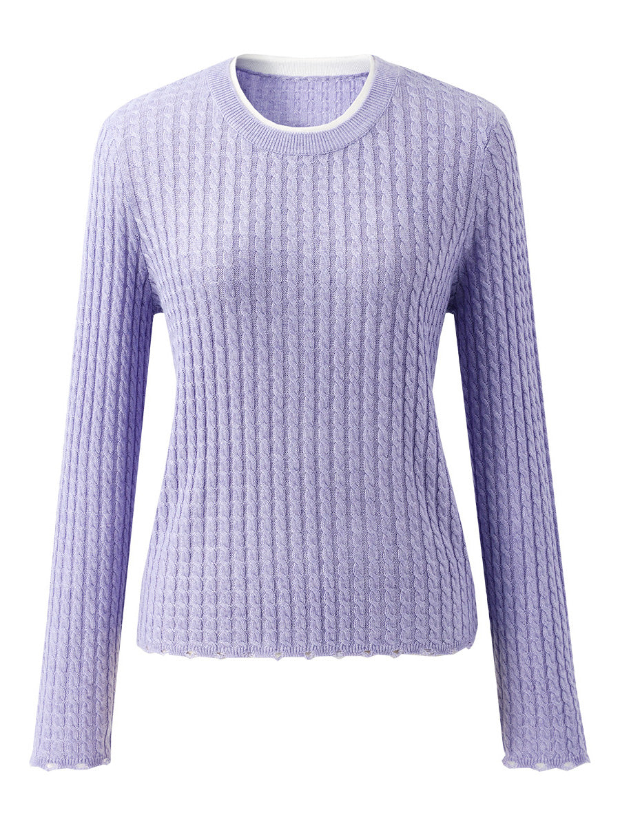 COMOBOCA Women's Cable Knit Ribbed Sweater