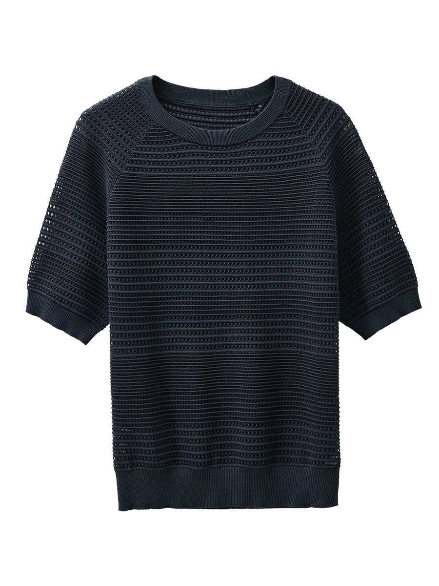 COMOBOCA Women's Ribbed Perforated T-Shirt