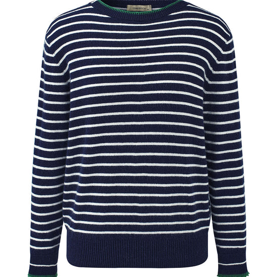 COMOBOCA 100% Cashmere Women's Striped Round Neck Sweater