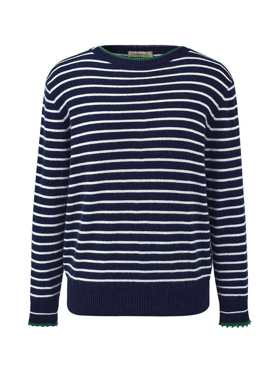 COMOBOCA 100% Cashmere Women's Striped Round Neck Sweater