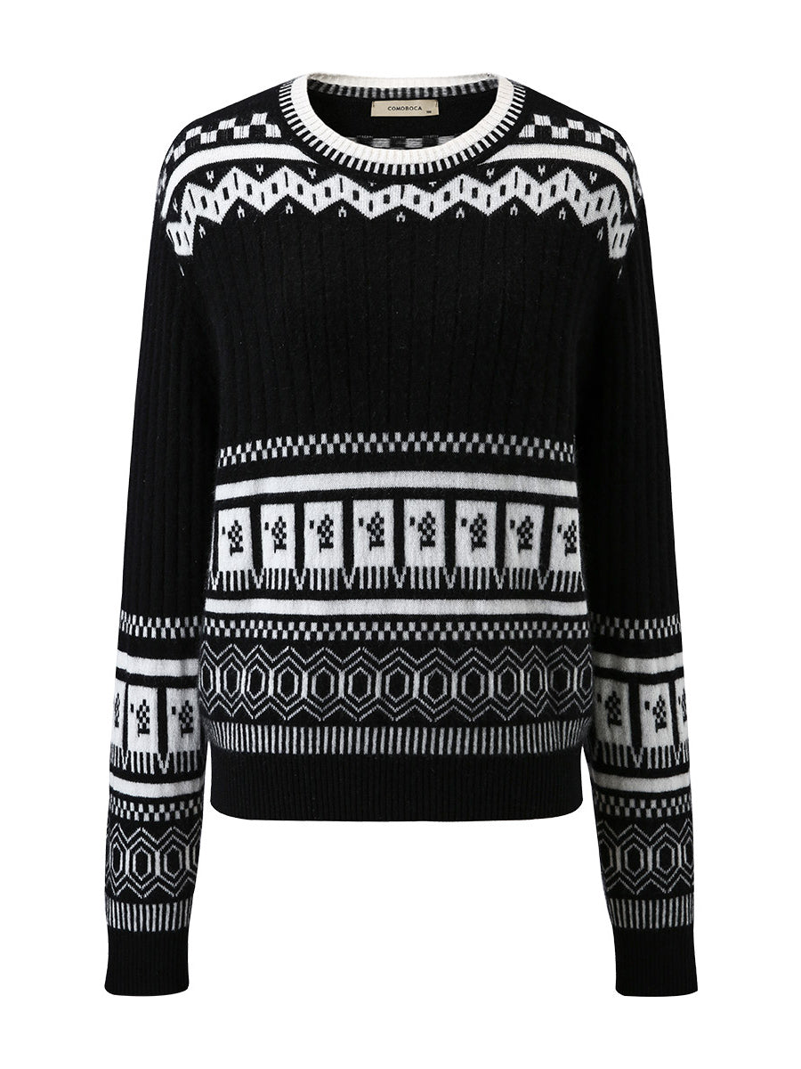COMOBOCA 100% Cashmere Women's Sweater with Abstract Design