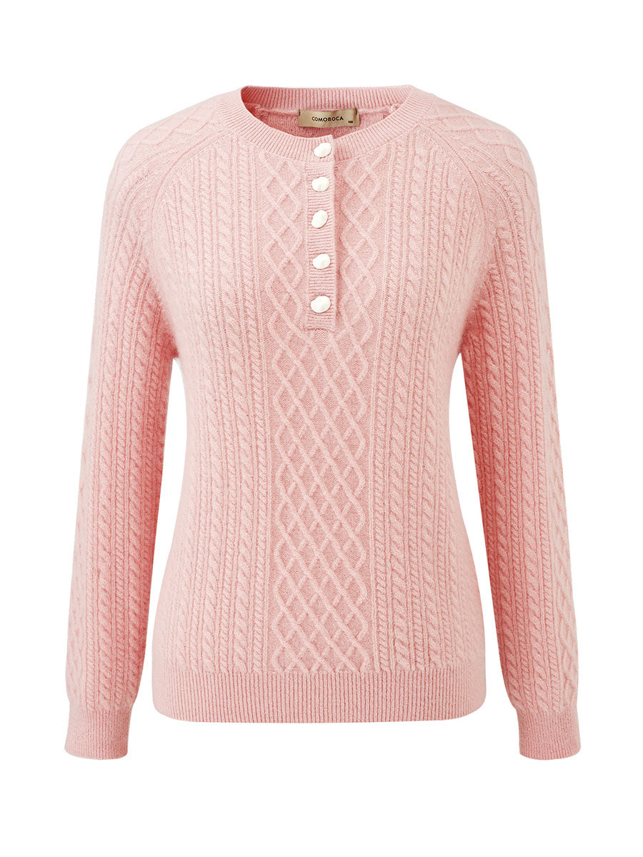 COMOBOCA 100% Cashmere Women's Cable Knit Button Front Sweater