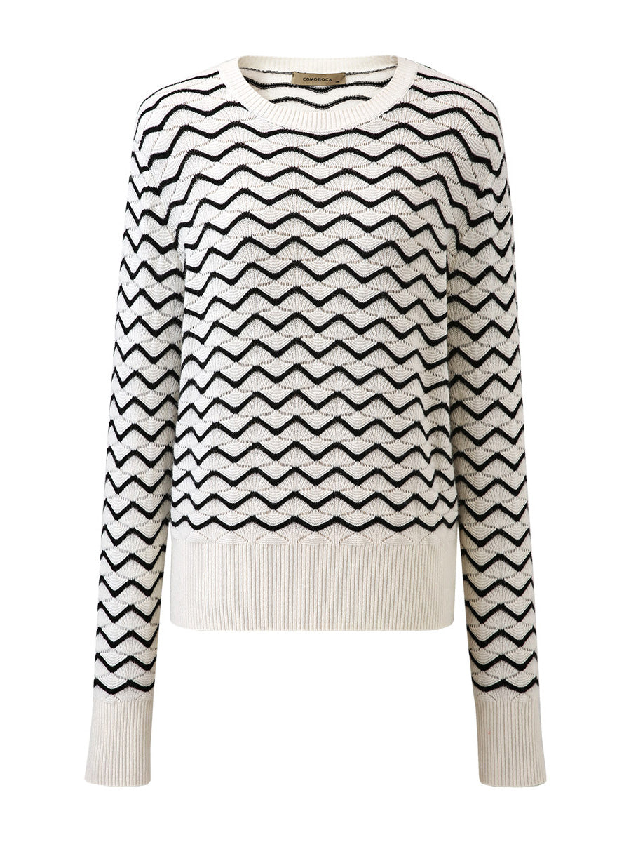 COMOBOCA 100% Cashmere Women's Wave Pattern Knit Sweater