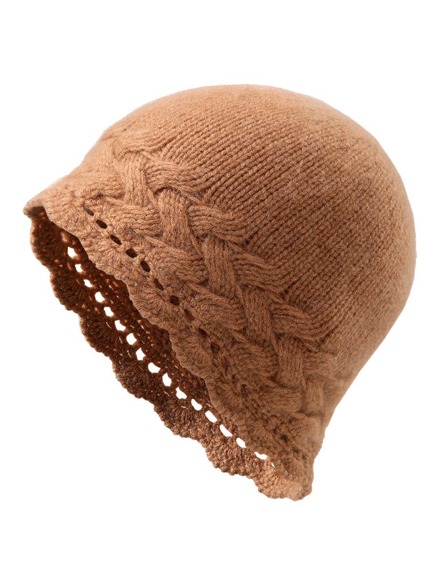 COMOBOCA 100% Cashmere Women's Crochet Trim Cable Knit Beanie