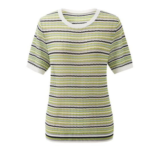 COMOBOCA Women's Striped Short Sleeve Knit Sweater