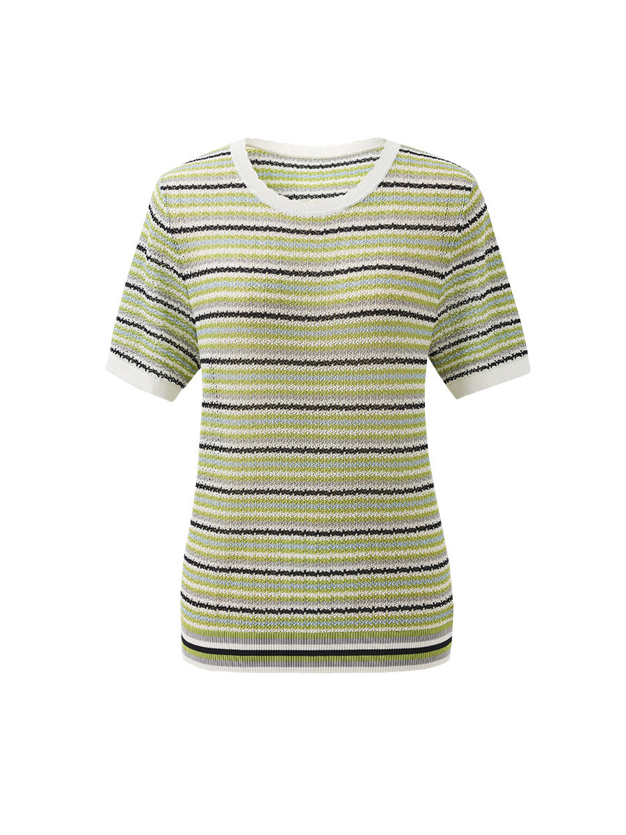 COMOBOCA Women's Striped Short Sleeve Knit Sweater