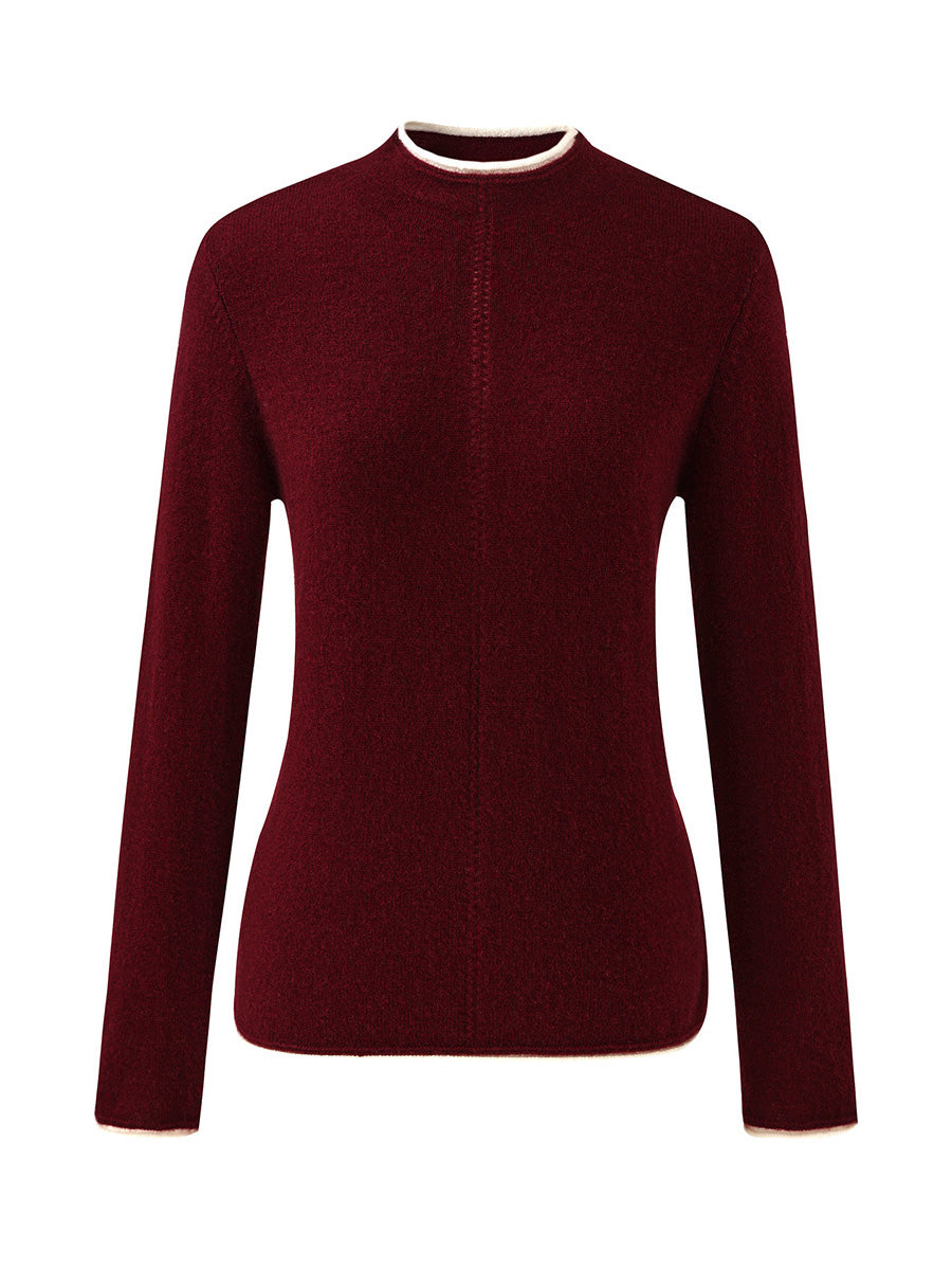 COMOBOCA 100% Cashmere Women's Ribbed Contrast Trim Sweater