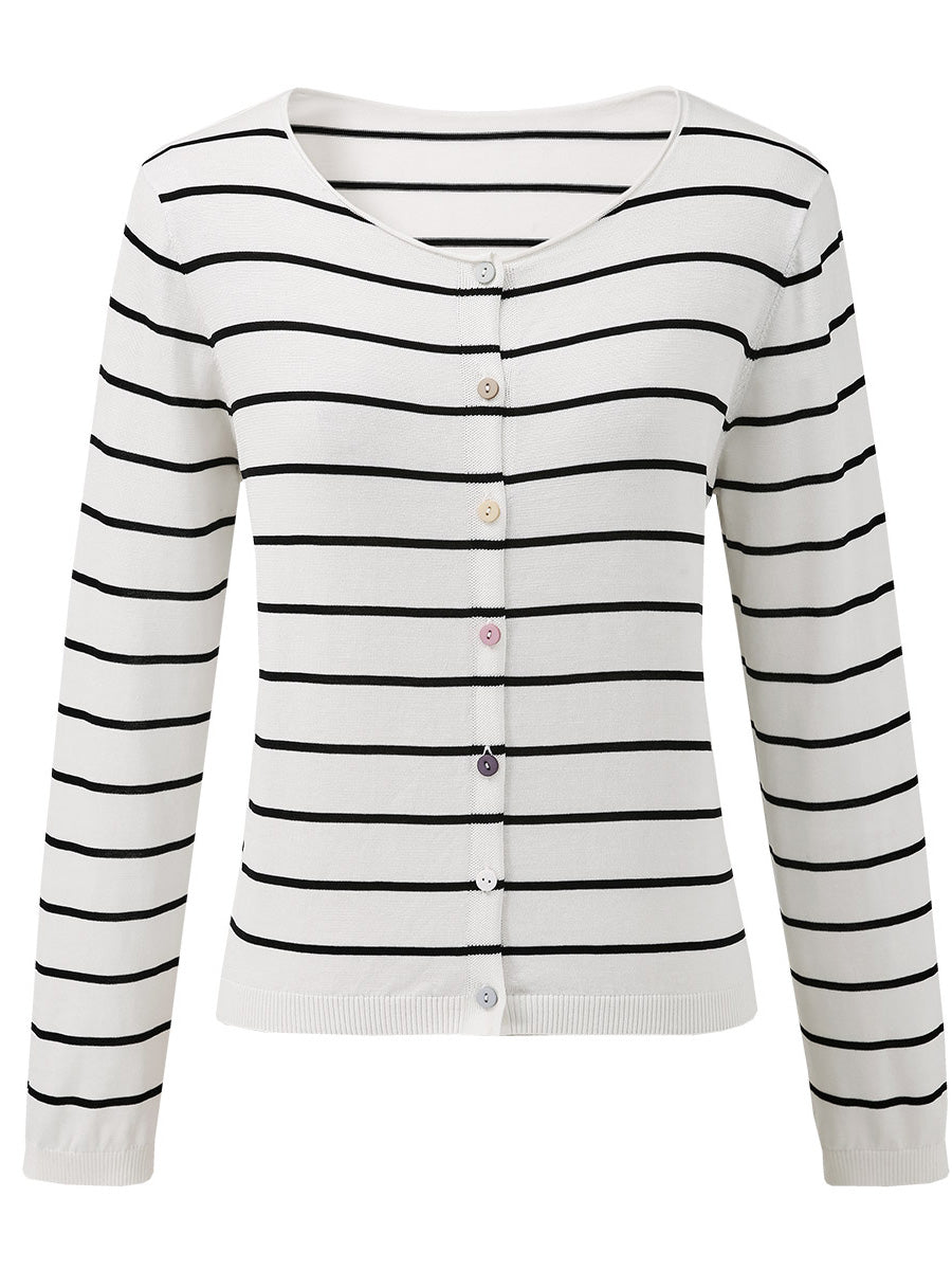 COMOBOCA Women's Striped Button-Down Cardigan