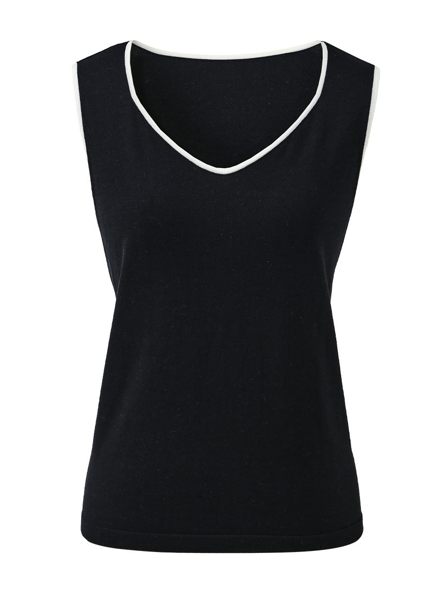 COMOBOCA Women's V-Neck Contrast Trim Tank Top
