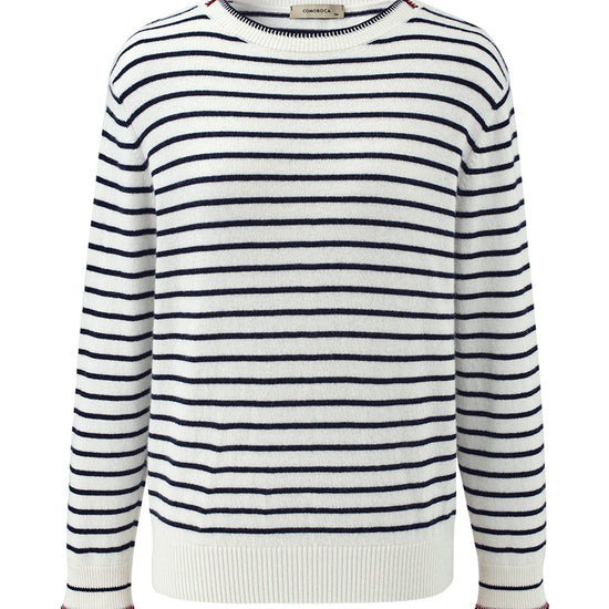 COMOBOCA 100% Cashmere Women's Striped Round Neck Sweater