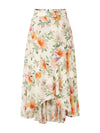 COMOBOCA 100% Mulberry Silk Women's Floral Ruffle Midi Skirt