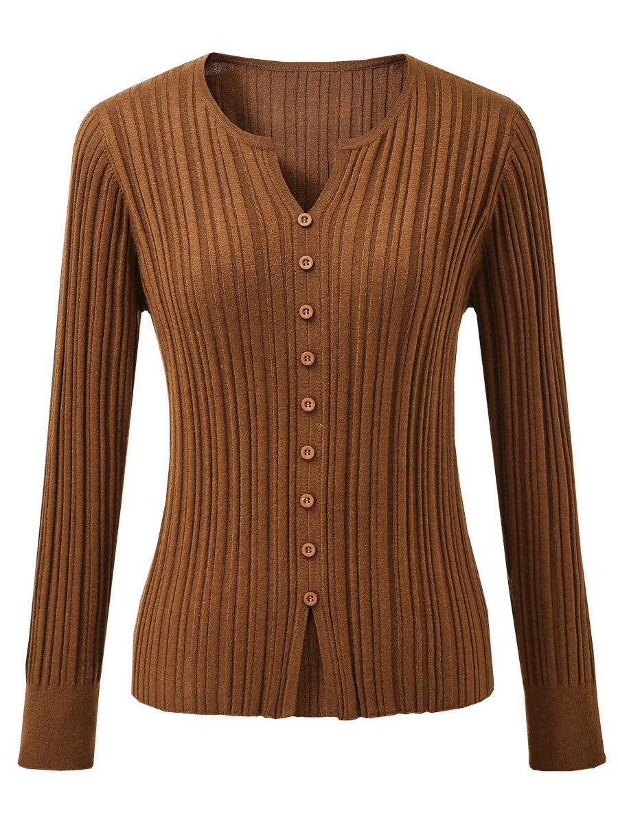 COMOBOCA Women's Ribbed V-Neck Faux Cardigan Sweater