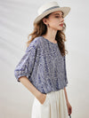 COMOBOCA 100% Mulberry Silk Women's Floral Printed Puff Sleeve Blouse