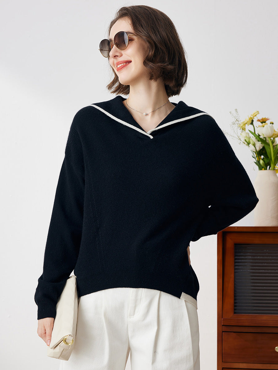COMOBOCA 100% Cashmere Women's Sailor Collar Sweater